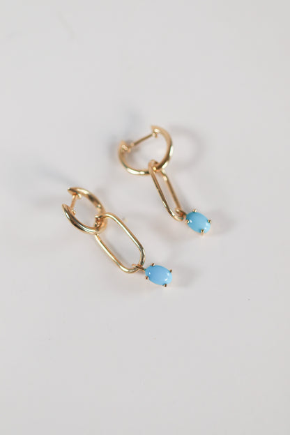 Gold Paperclip Link Earrings- Turquoise