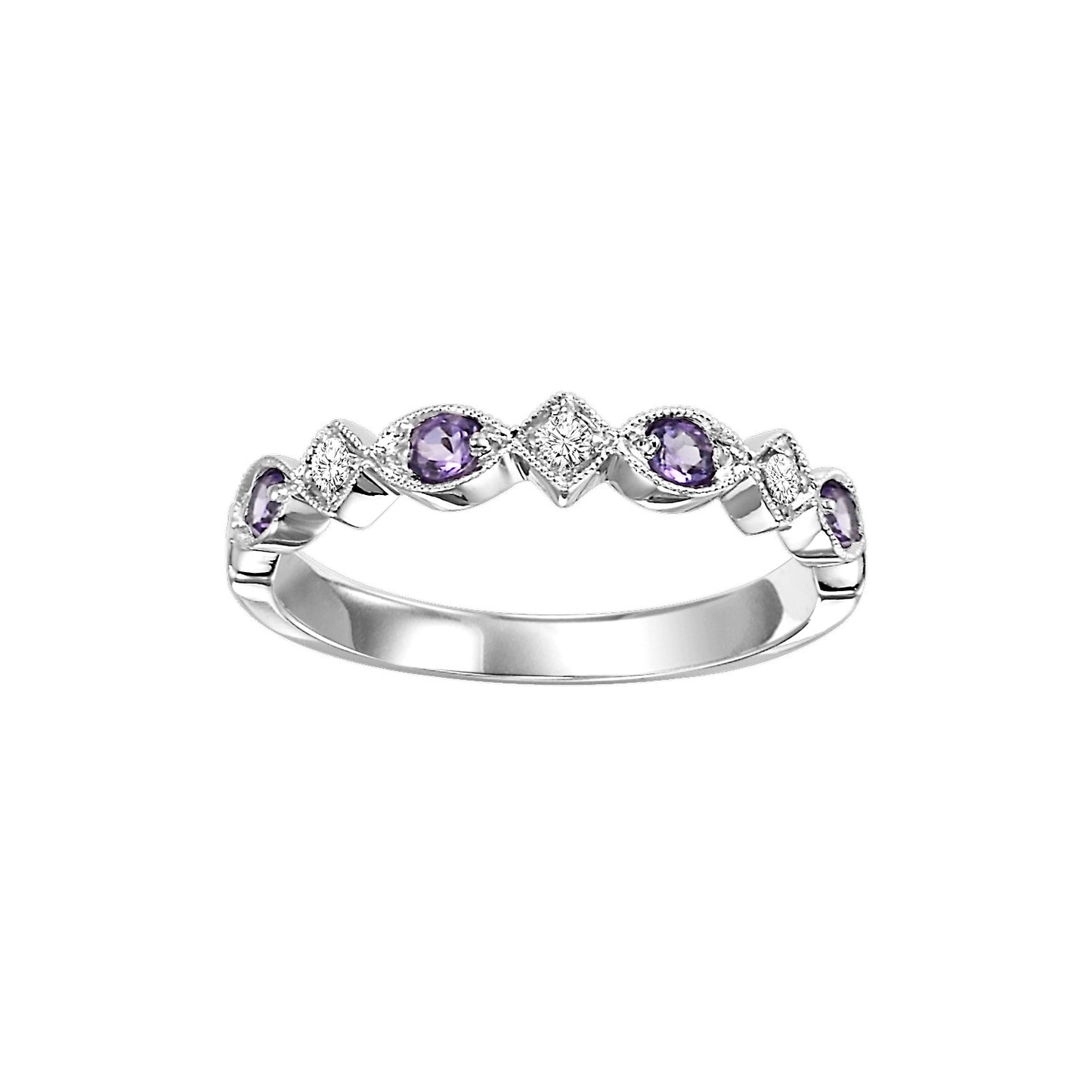 Amethyst + Diamond Stackable Band - Multiple Options