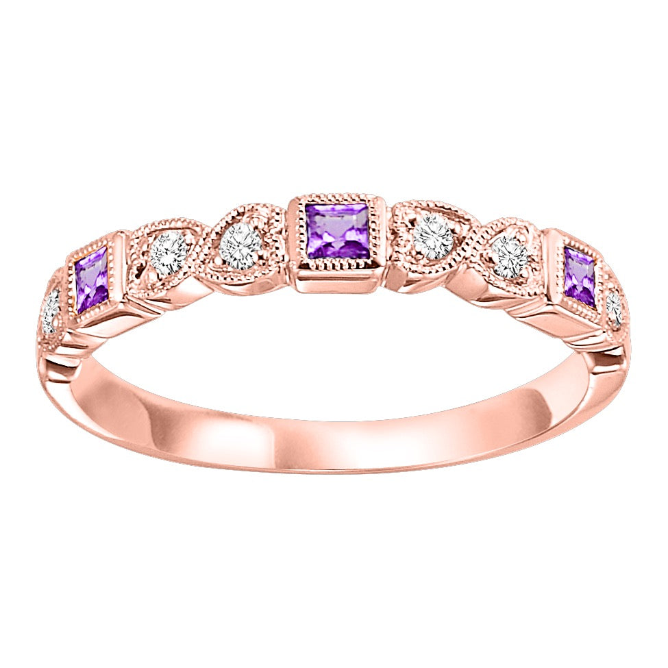 Amethyst + Diamond Stackable Band - Multiple Options