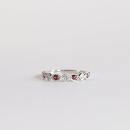 Garnet + Diamond Stackable Band - Multiple Options