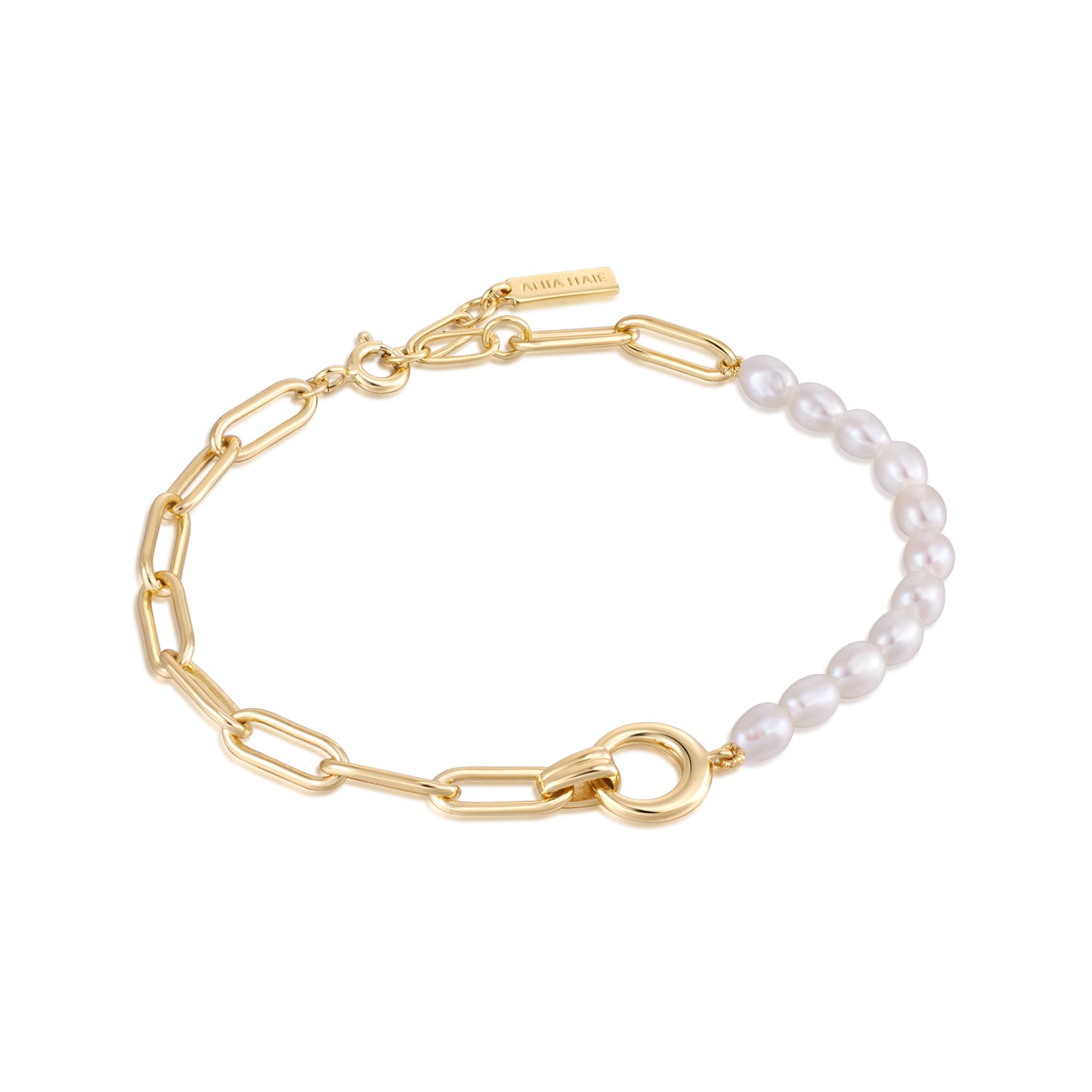 Gold Pearl Half and Half Link Chain Bracelet