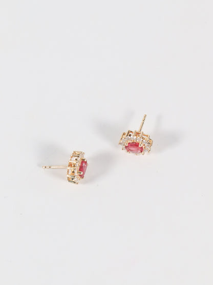 Oval Ruby Halo Studs