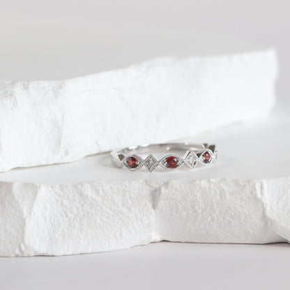 Garnet + Diamond Stackable Band - Multiple Options