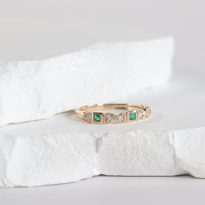 Emerald + Diamond Stackable Band - Multiple Options