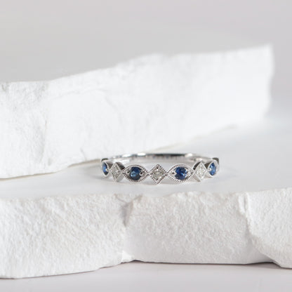 Blue Sapphire + Diamond Stackable Band