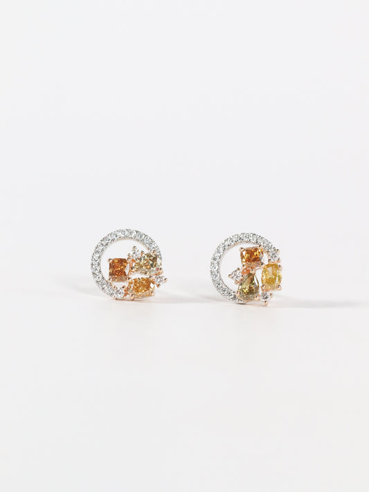 Two-Tone Yellow Diamond Circle Studs