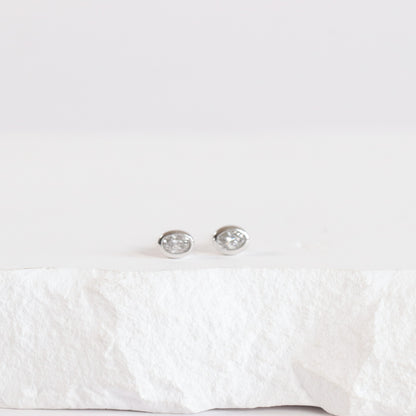 Petite Oval Diamond Bezel Studs