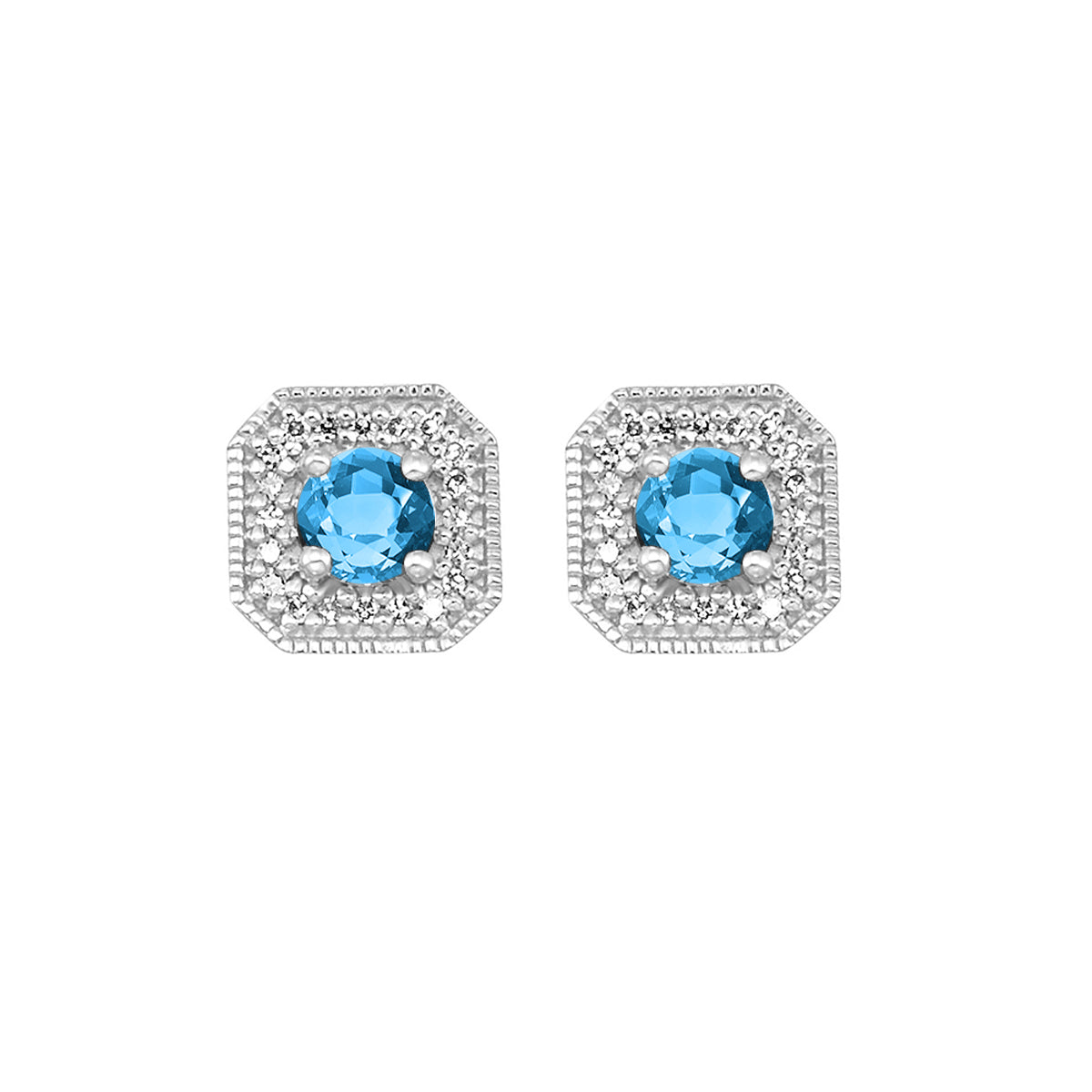 10Kt White Gold Diamond 1/10Ctw & Blue Topaz 5/8Ctw Earring