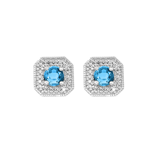 10Kt White Gold Diamond 1/10Ctw & Blue Topaz 5/8Ctw Earring