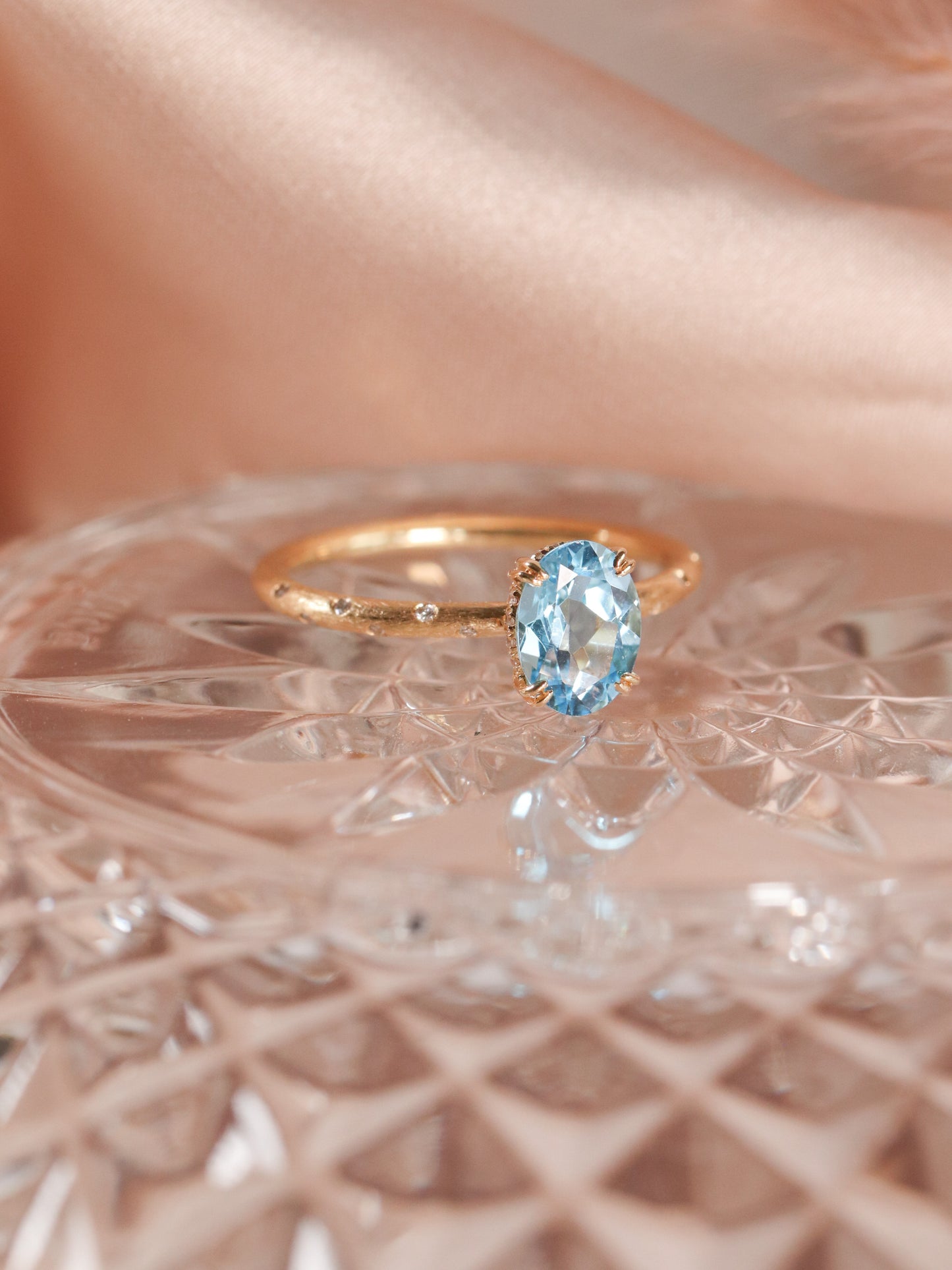 Satin Yellow Gold and Blue Topaz Ring