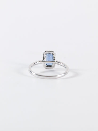 Emerald Cut Yogo Sapphire Halo Ring