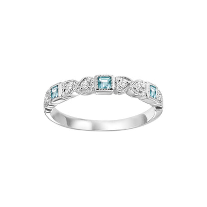 Aquamarine + Diamond Stackable Band - Multiple Options