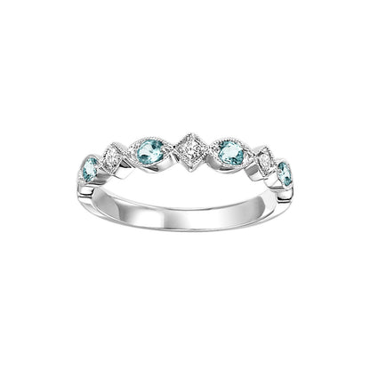 Aquamarine + Diamond Stackable Band - Multiple Options