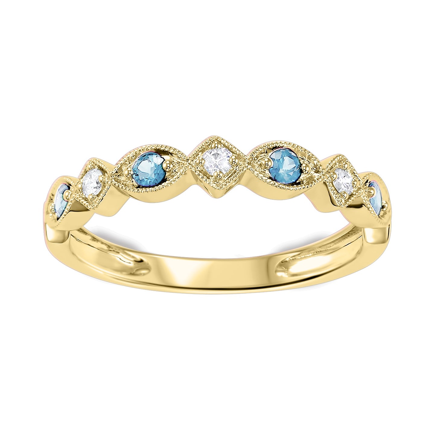 Aquamarine + Diamond Stackable Band - Multiple Options