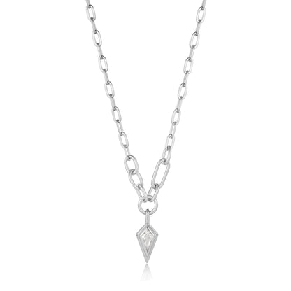 Silver Sparkle Drop Pendant Chunky Chain Necklace