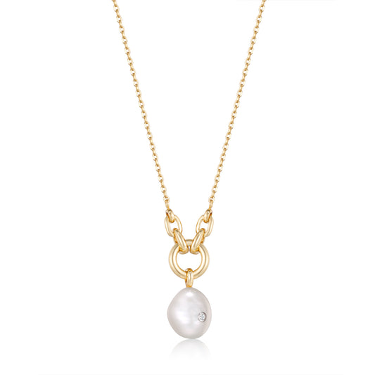 Gold Pearl Sparkle Pendant Necklace