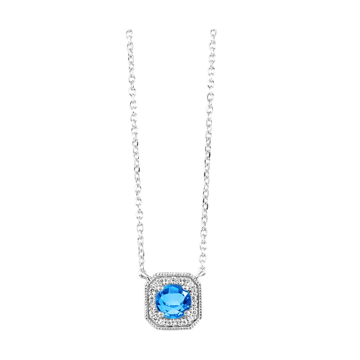 10Kt White Gold Diamond 1/20Ctw & Blue Topaz 5/8Ctw Pendant