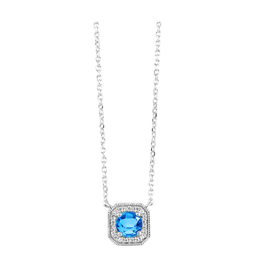 10Kt White Gold Diamond 1/20Ctw & Blue Topaz 5/8Ctw Pendant