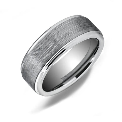 Brushed Tungsten Band with Step Down Edges