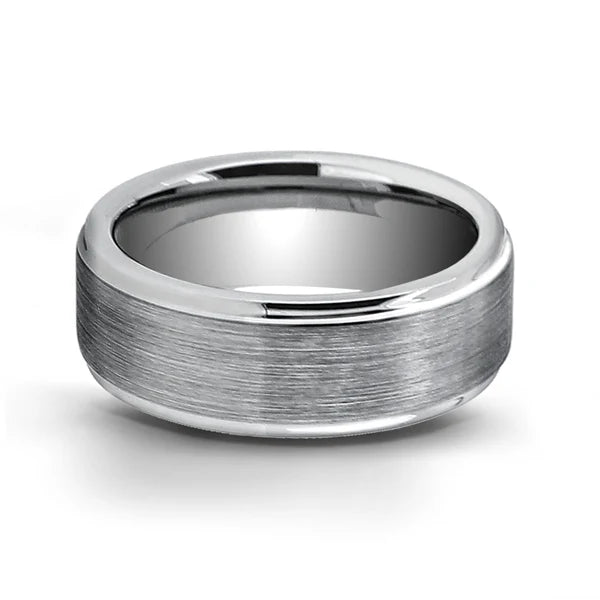 Brushed Tungsten Band with Step Down Edges