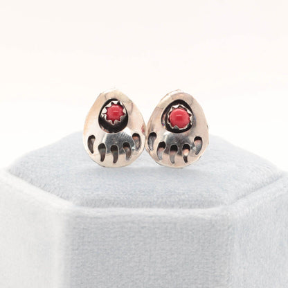 Sterling + Coral Bear Paw Studs