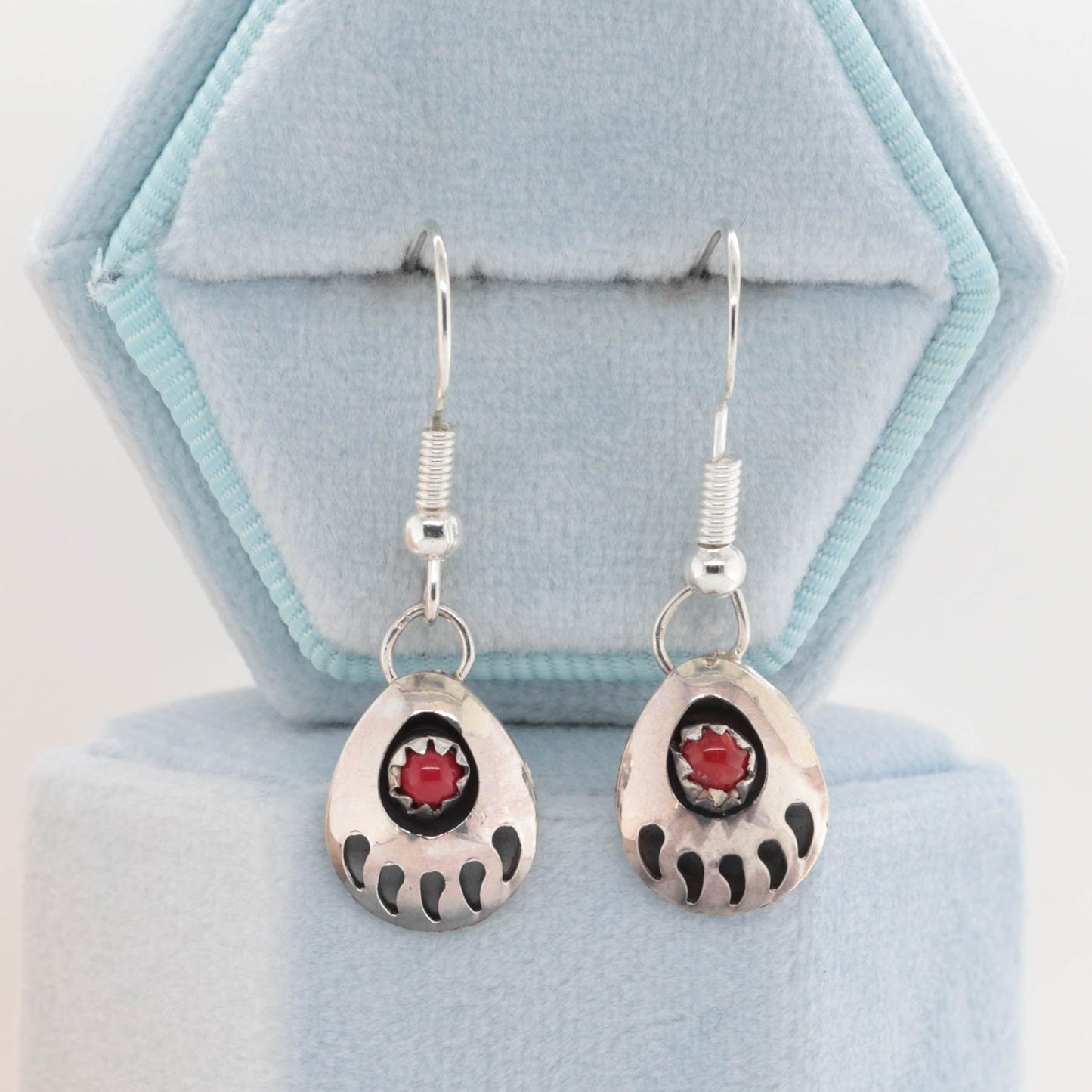 Sterling + Coral Bear Paw Earrings