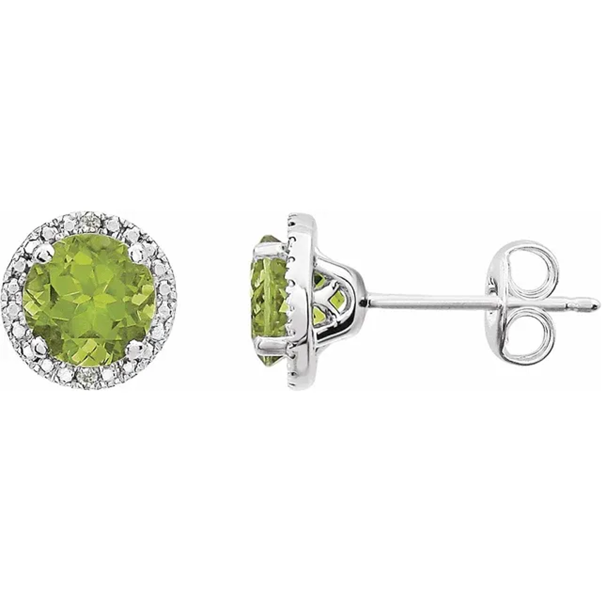 Peridot + Diamond Halo Studs