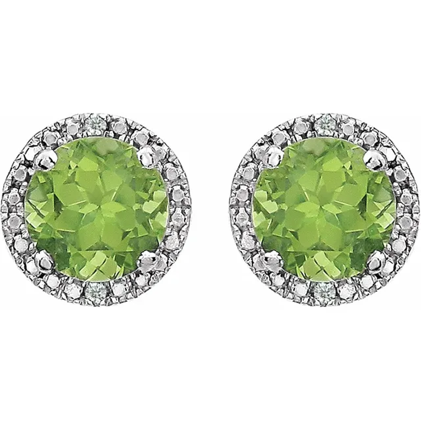 Peridot + Diamond Halo Studs