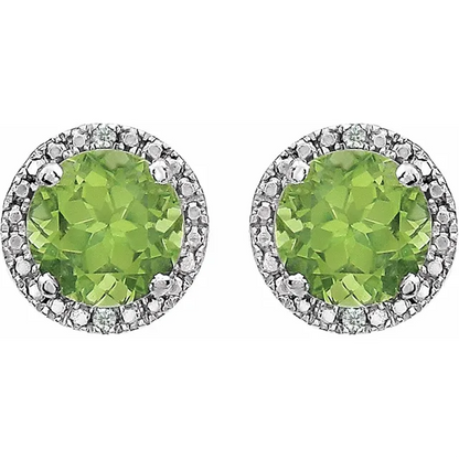 Peridot + Diamond Halo Studs