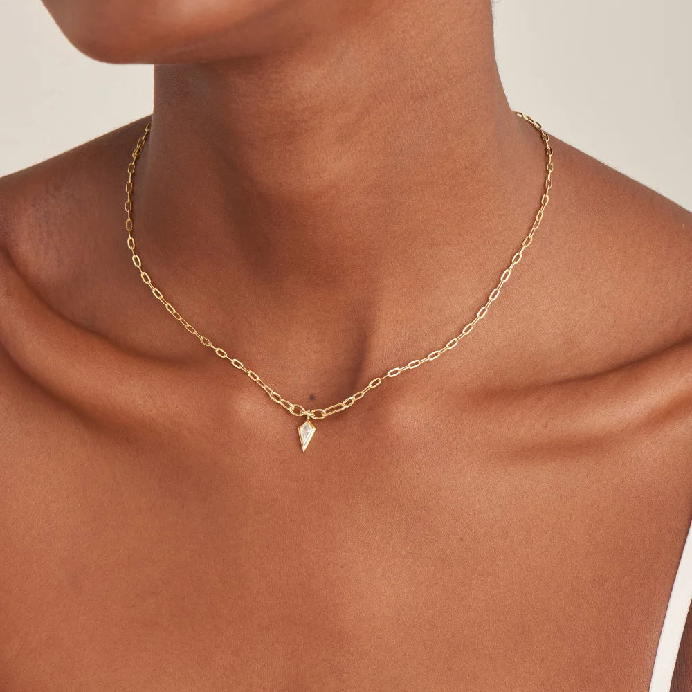 Gold Sparkle Drop Pendant Chunky Chain Necklace