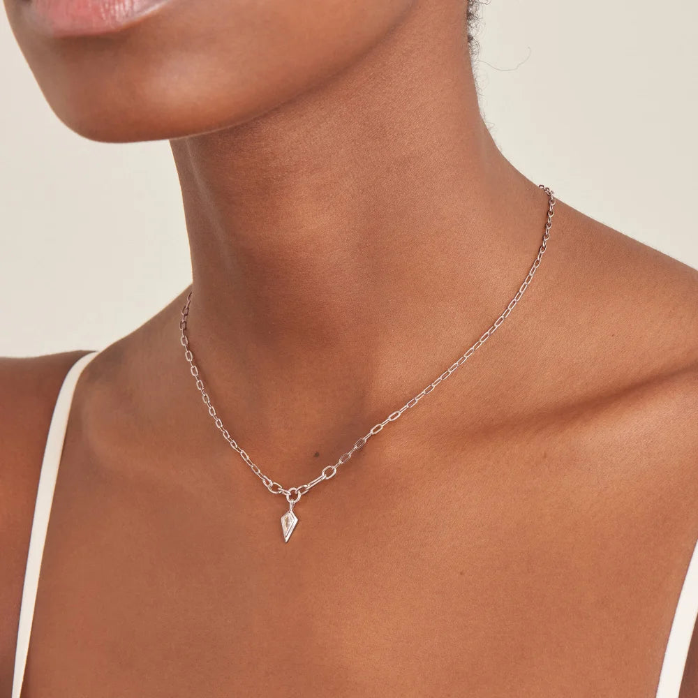 Silver Sparkle Drop Pendant Chunky Chain Necklace