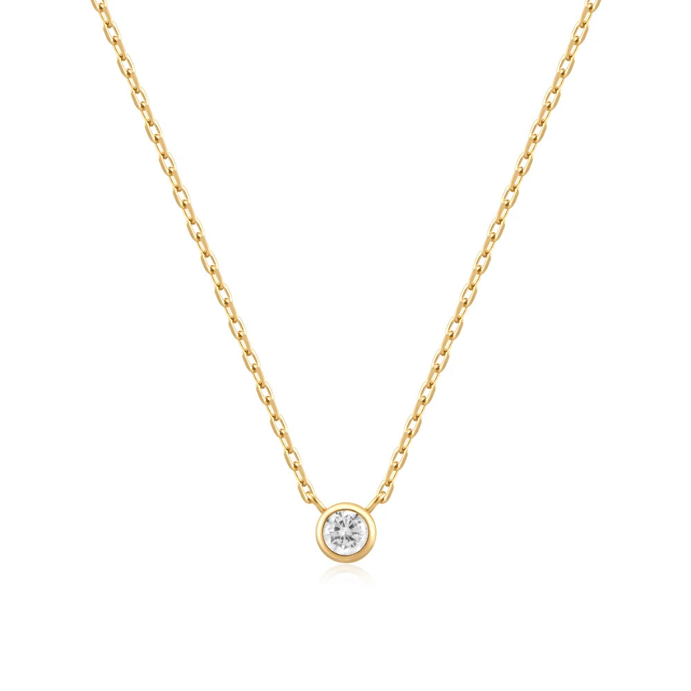 Gold Round Solitaire CZ Necklace