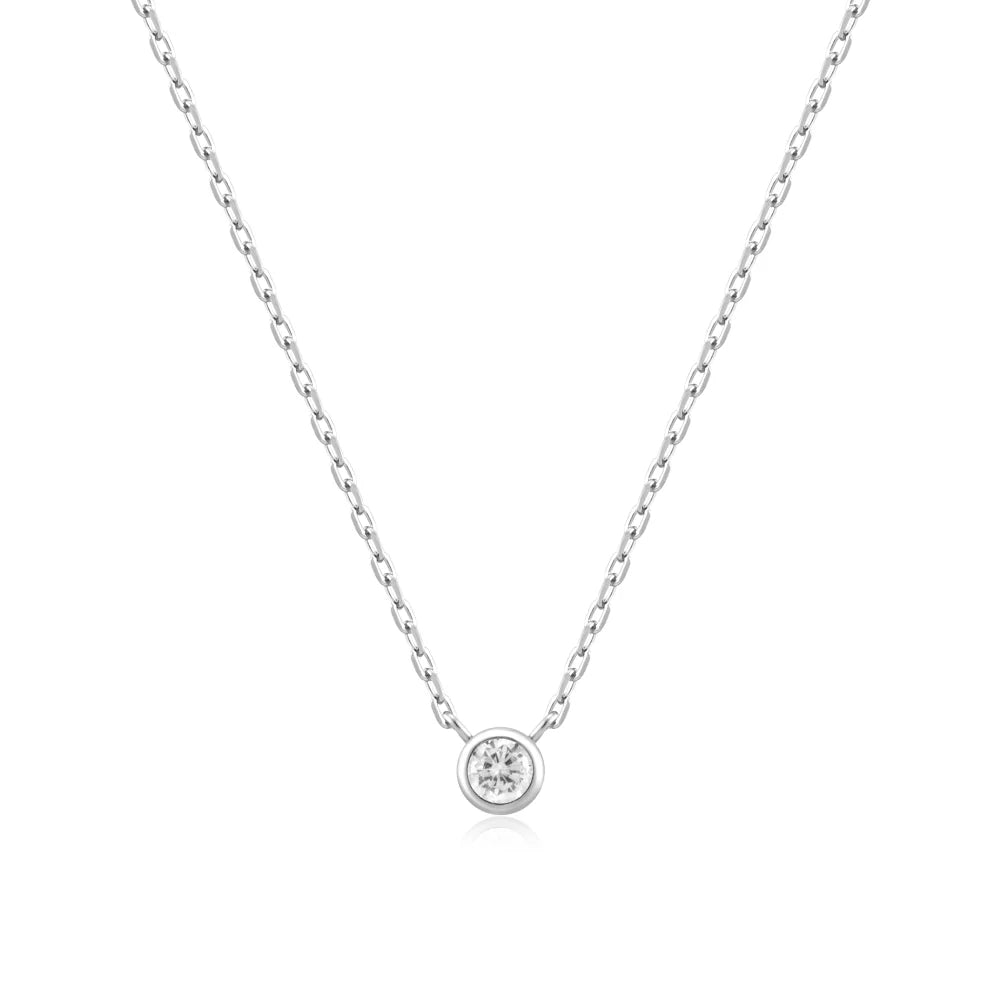 Silver Round Solitaire CZ Necklace