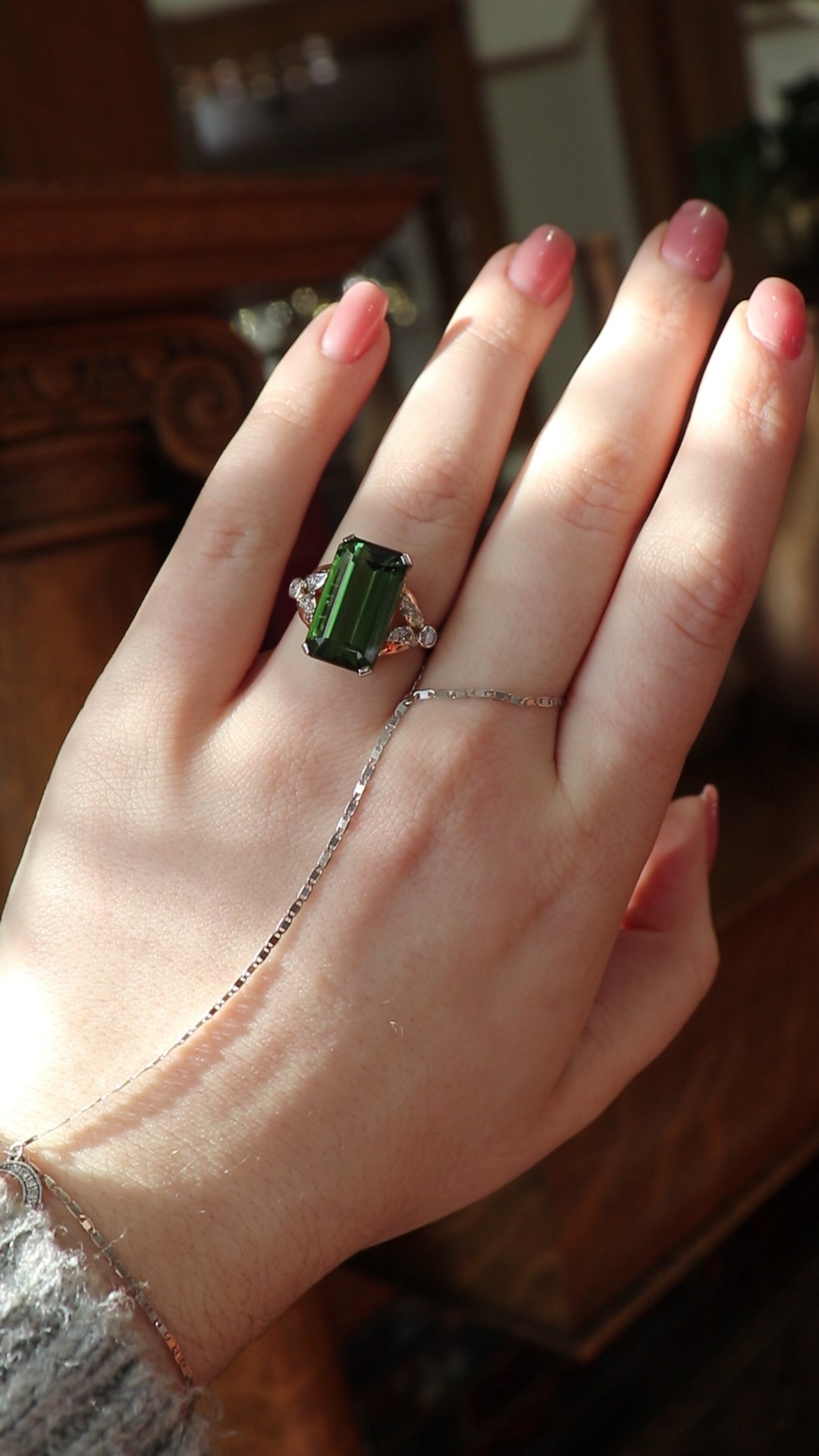 Vintage 40s Green Tourmaline Ring