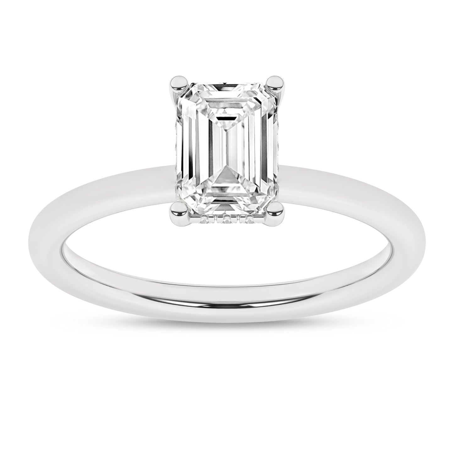 Lab Grown Diamond Hidden Halo Engagement Ring - Emerald Cut