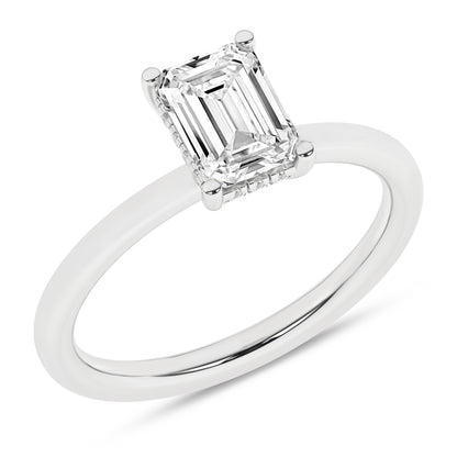 Lab Grown Diamond Hidden Halo Engagement Ring - Emerald Cut