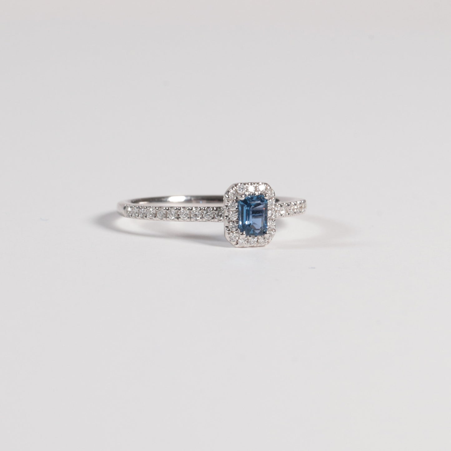 Emerald Cut Yogo Sapphire Halo Ring