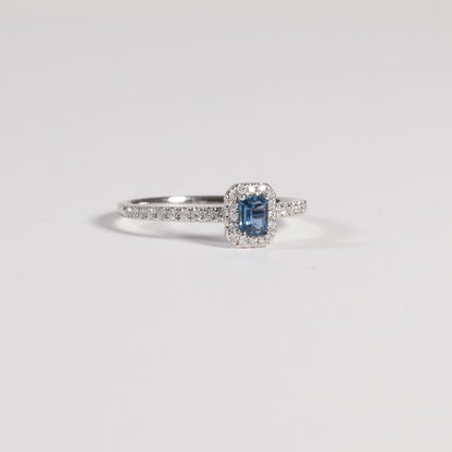 Emerald Cut Yogo Sapphire Halo Ring