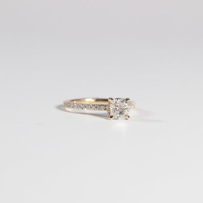 0.90 Cushion Solitaire with Accented Band and Hidden Halo