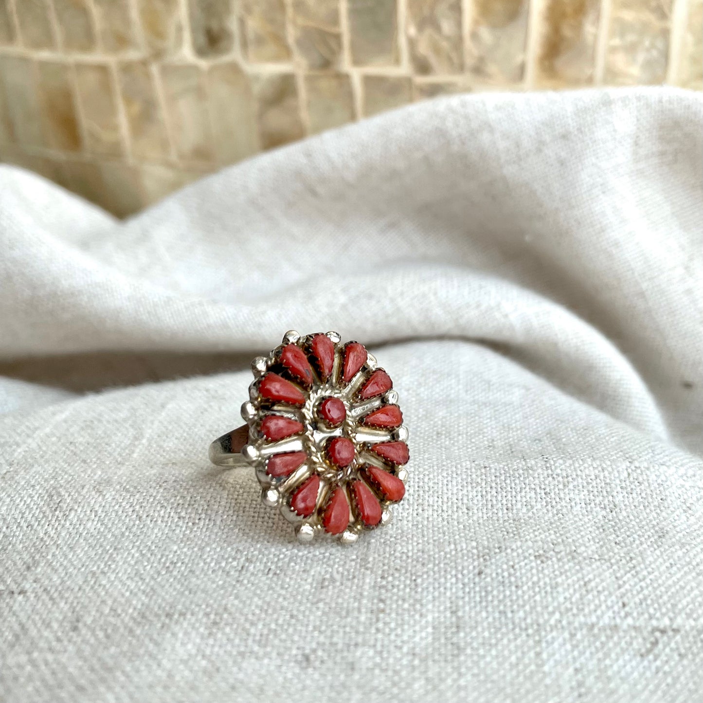 Zuni Coral Ring - Size 6.25