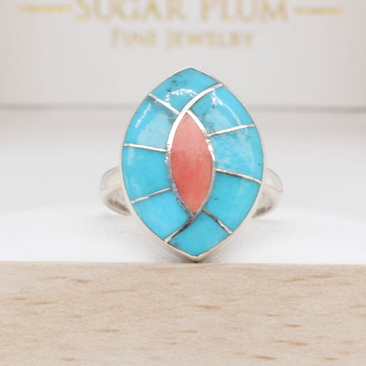 Sleeping Beauty Turquoise + Spiny Oyster Ring - Size 6.5