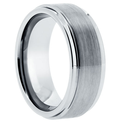 Brushed Tungsten Band with Step Down Edges