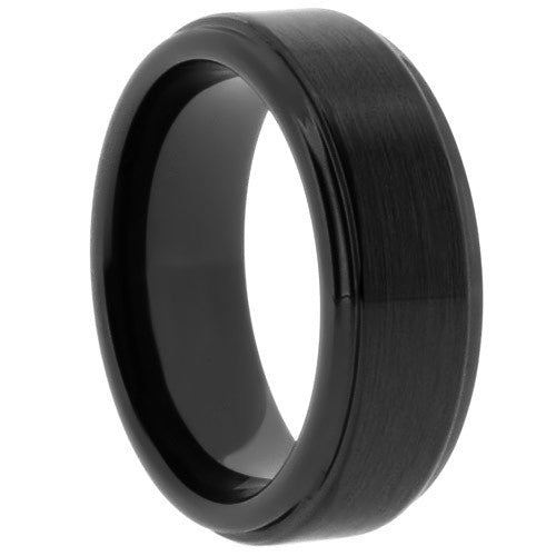 Black Tungsten Band with Step Down Edges