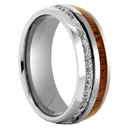 Koa Wood + Silver Tungsten Band