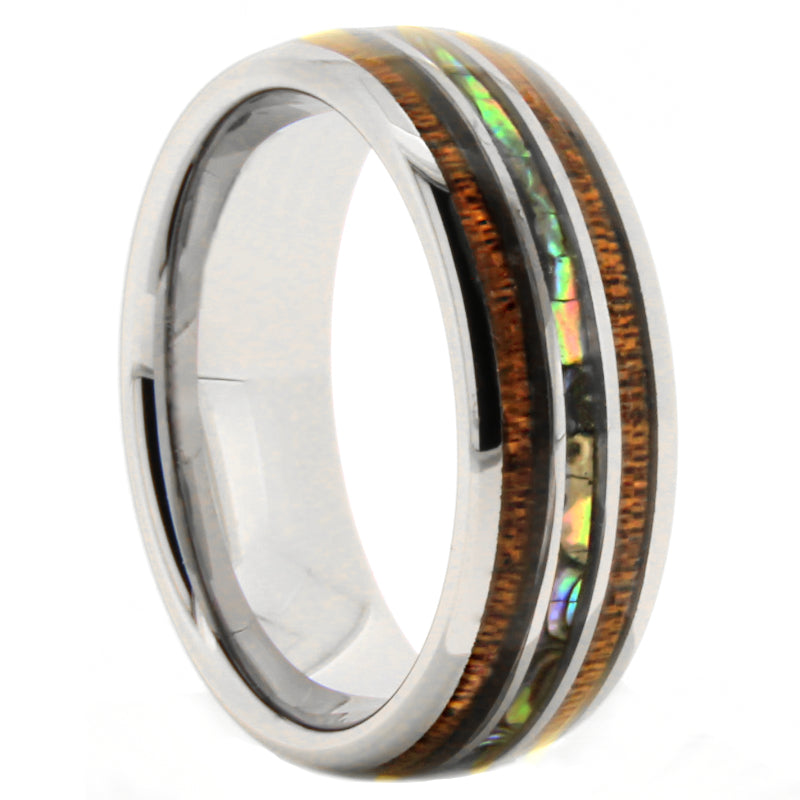 Koa Wood + Abalone Shell Tungsten Band